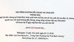 Thông báo của Hội đồng hương Bắc Giang tại CHLB Đức